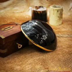 Cuenco Medieval De Cuerno Auténtico Con Borde De Latón Macizo -Armadura Ventas 4106 5