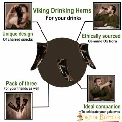 Juego De 3 Cuernos Para Beber Con Diseños Carbonizados Cuerno De Buey Auténtico -Armadura Ventas 4204ED pattern 1