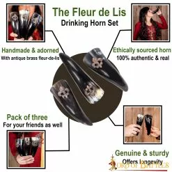 Juego De 3 Cuernos Para Beber Flor De Lis Hechos A Mano En Auténtico Cuerno De Buey 11 Juego De 3 Cuernos Para Beber Flor De Lis Hechos A Mano En Auténtico Cuerno De Buey -Armadura Ventas 4204FD 3pcs pattern1