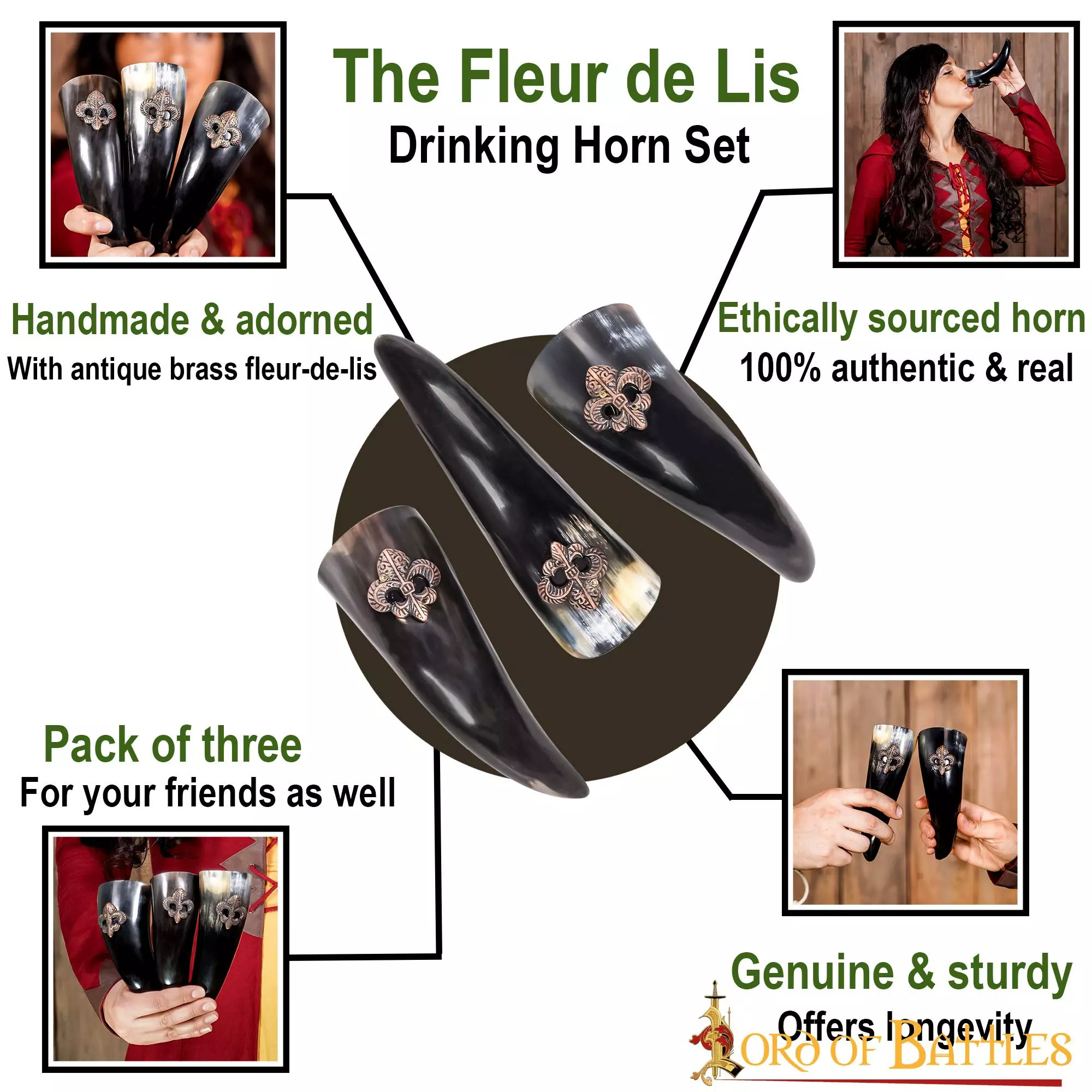 Juego De 3 Cuernos Para Beber Flor De Lis Hechos A Mano En Auténtico Cuerno De Buey 6 Juego De 3 Cuernos Para Beber Flor De Lis Hechos A Mano En Auténtico Cuerno De Buey - Imagen 4