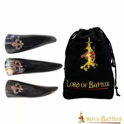 Juego De 3 Cuernos Para Beber Flor De Lis Hechos A Mano En Auténtico Cuerno De Buey