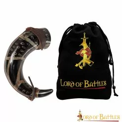 Cuerno Para Beber Con Motas Carbonizadas Y Cordón De Cuero Cuerno De Buey Auténtico Hecho A Mano