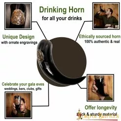 Cuerno Para Beber Con Nudos Celtas Grabados Hecho A Mano De Auténtico Cuerno De Buey -Armadura Ventas 4221 pattern1