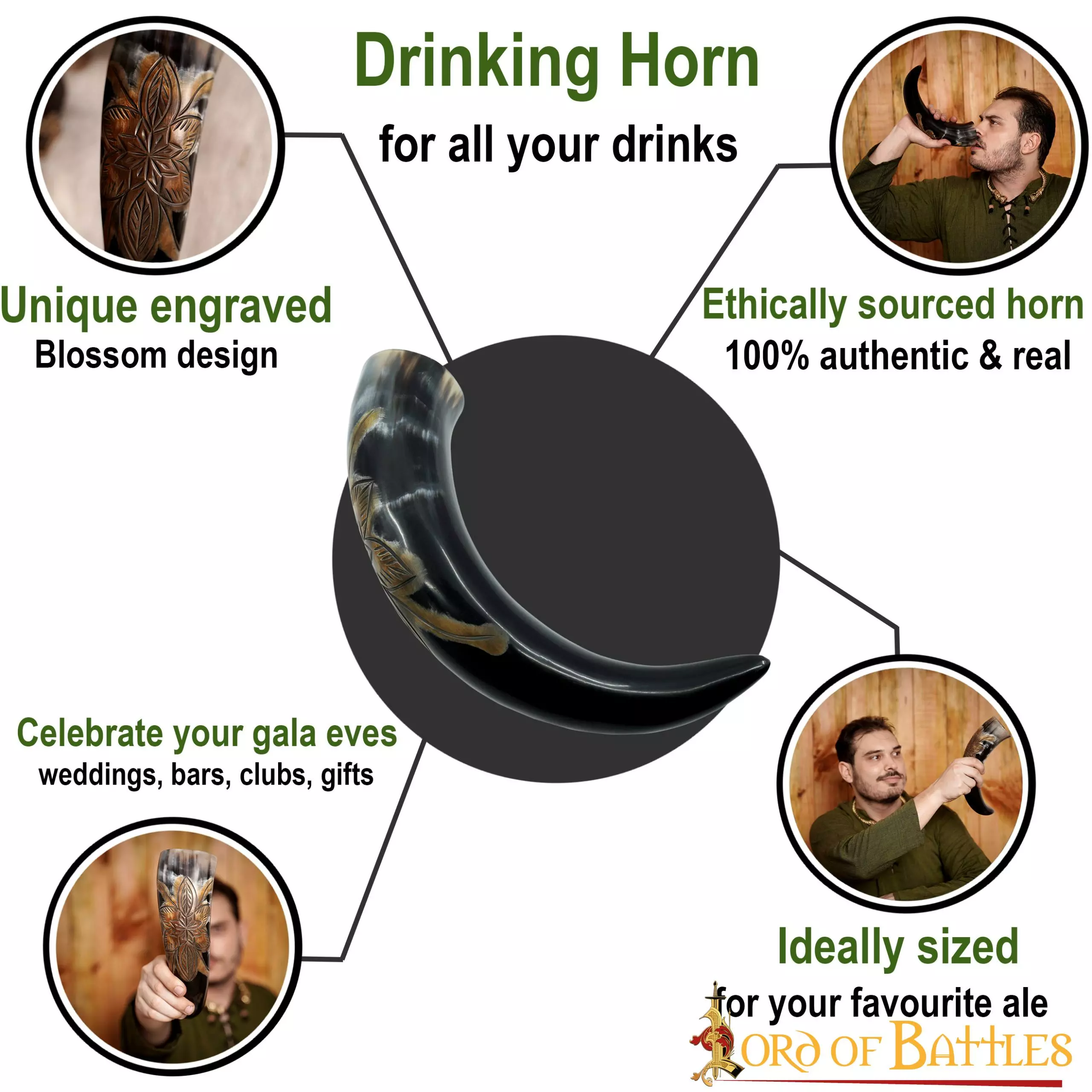 Cuerno Para Beber En Flor Con Motas Carbonizadas Cuerno De Buey Auténtico Hecho A Mano 6 Cuerno Para Beber En Flor Con Motas Carbonizadas Cuerno De Buey Auténtico Hecho A Mano - Imagen 4