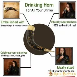 Cuerno Para Beber Con Accesorios De Latón Puro Cuerno De Buey Auténtico Hecho A Mano -Armadura Ventas 4233 pattern1