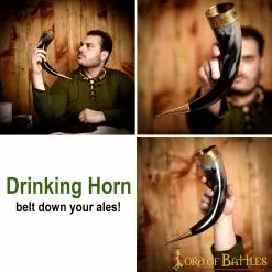 Cuerno Medieval Vikingo Para Beber Con Accesorios De Latón Puro Cuerno De Buey Auténtico Hecho A Mano -Armadura Ventas 4234 pattern 2 1