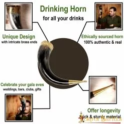 Cuerno Medieval Vikingo Para Beber Con Accesorios De Latón Puro Cuerno De Buey Auténtico Hecho A Mano -Armadura Ventas 4234 pattern1 1
