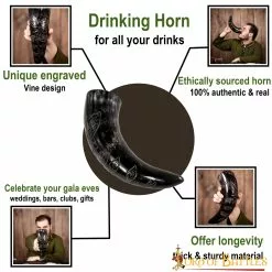 Cuerno Para Beber Con Diseño De Vides Grabado Hecho A Mano Con Auténtico Cuerno De Buey -Armadura Ventas 4240 pattern1 1 scaled 1
