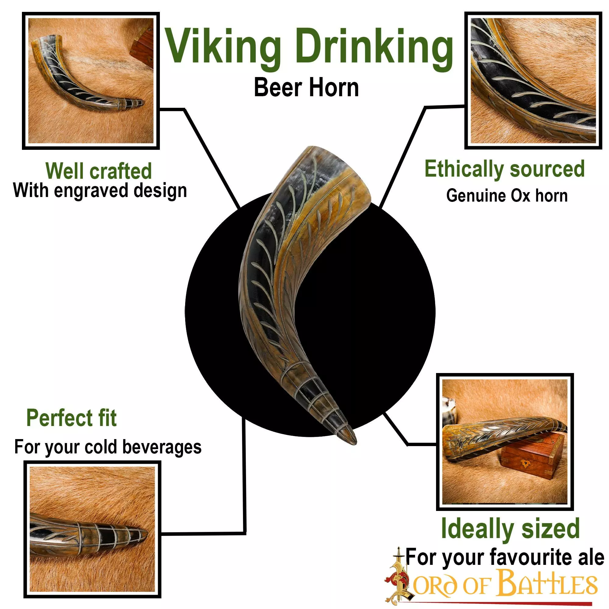Cuerno De Buey Para Beber Vikingo Con Diseños Grabados Cuerno De Buey Auténtico Hecho A Mano 6 Cuerno De Buey Para Beber Vikingo Con Diseños Grabados Cuerno De Buey Auténtico Hecho A Mano - Imagen 4
