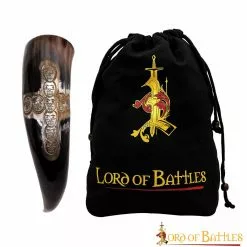 Calavera Grabada En Forma De Cruz Para Beber Hecha A Mano Con Auténtico Cuerno De Buey