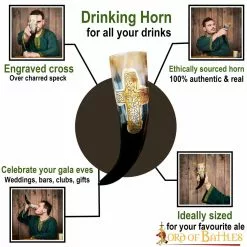 Cuerno Para Beber Grabado En Forma De Cruz Con Motas Carbonizadas Cuerno De Buey Auténtico Hecho A Mano -Armadura Ventas 4249 pattern1