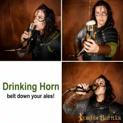 Cuerno Para Beber Con Motas Carbonizadas Y Accesorios De Latón Cuerno De Buey Auténtico Hecho A Mano -Armadura Ventas 4259 pattern 2