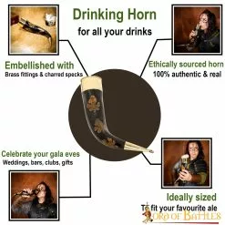 Cuerno Para Beber Con Motas Carbonizadas Y Accesorios De Latón Cuerno De Buey Auténtico Hecho A Mano -Armadura Ventas 4259 pattern1