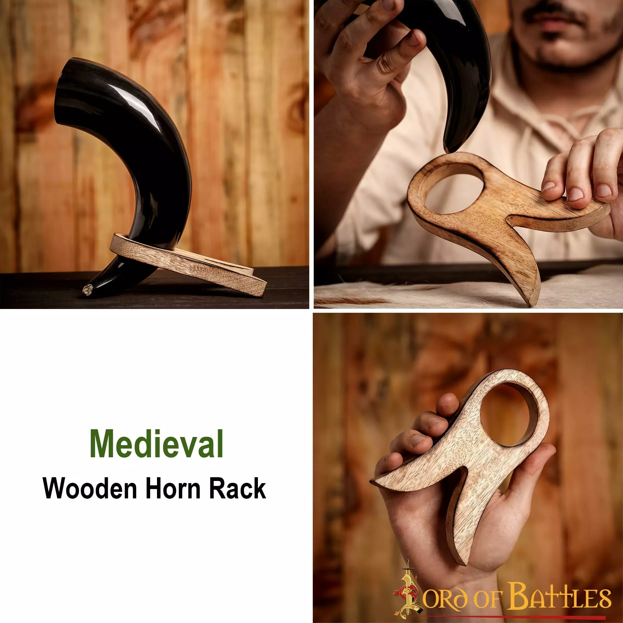 Soporte De Cuerno Medieval De Madera Hecho A Mano Con Madera Auténtica 7 Soporte De Cuerno Medieval De Madera Hecho A Mano Con Madera Auténtica - Imagen 5