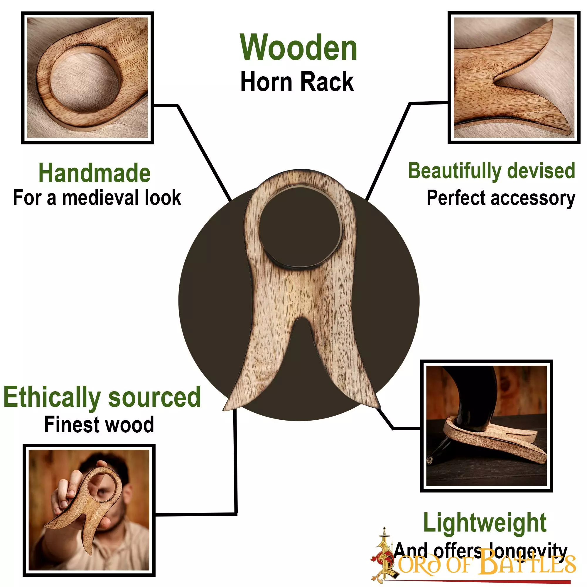 Soporte De Cuerno Medieval De Madera Hecho A Mano Con Madera Auténtica 6 Soporte De Cuerno Medieval De Madera Hecho A Mano Con Madera Auténtica - Imagen 4