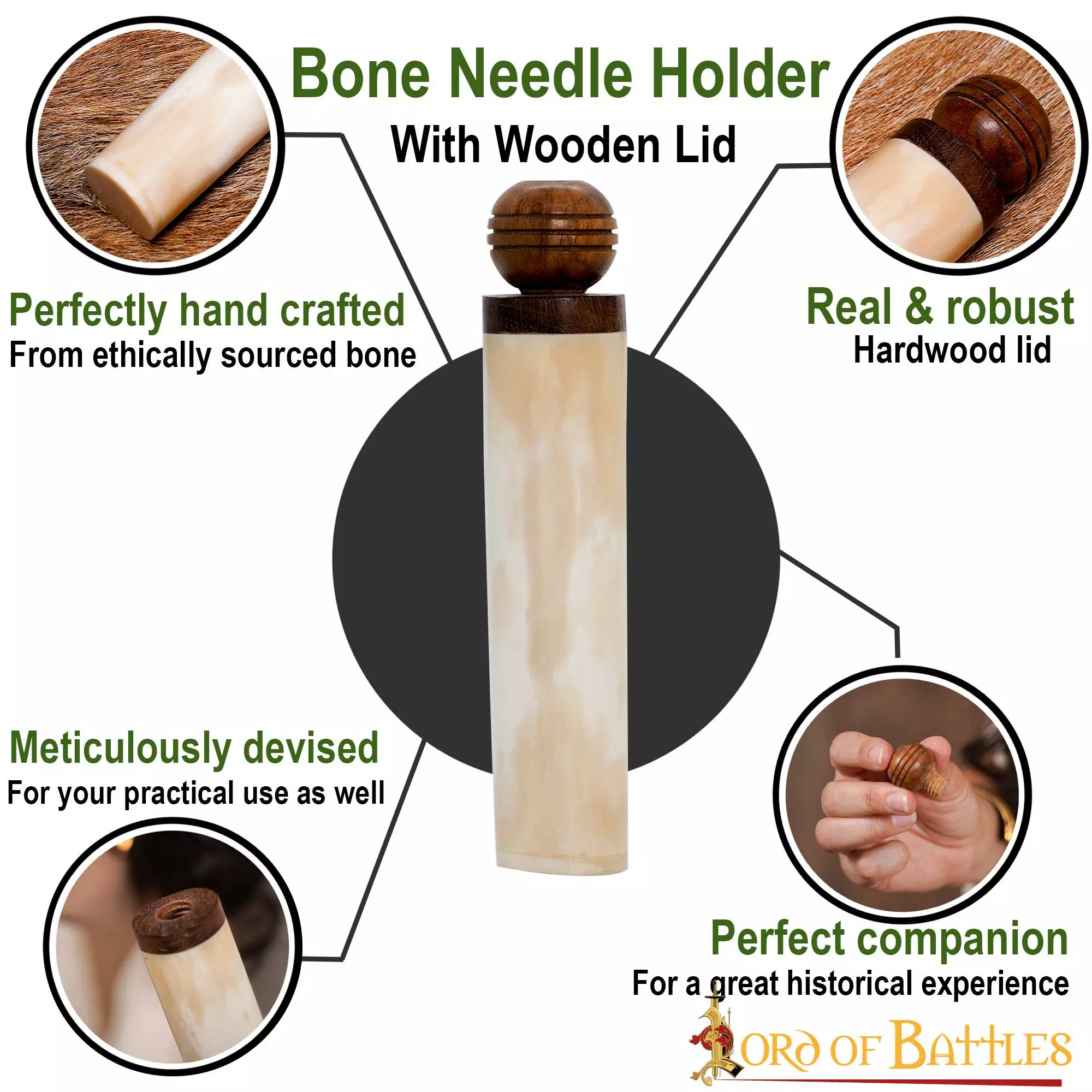 Accesorio Funcional Medieval Hecho A Mano Porta Aguja De Hueso Genuino 6 Accesorio Funcional Medieval Hecho A Mano Porta Aguja De Hueso Genuino - Imagen 4