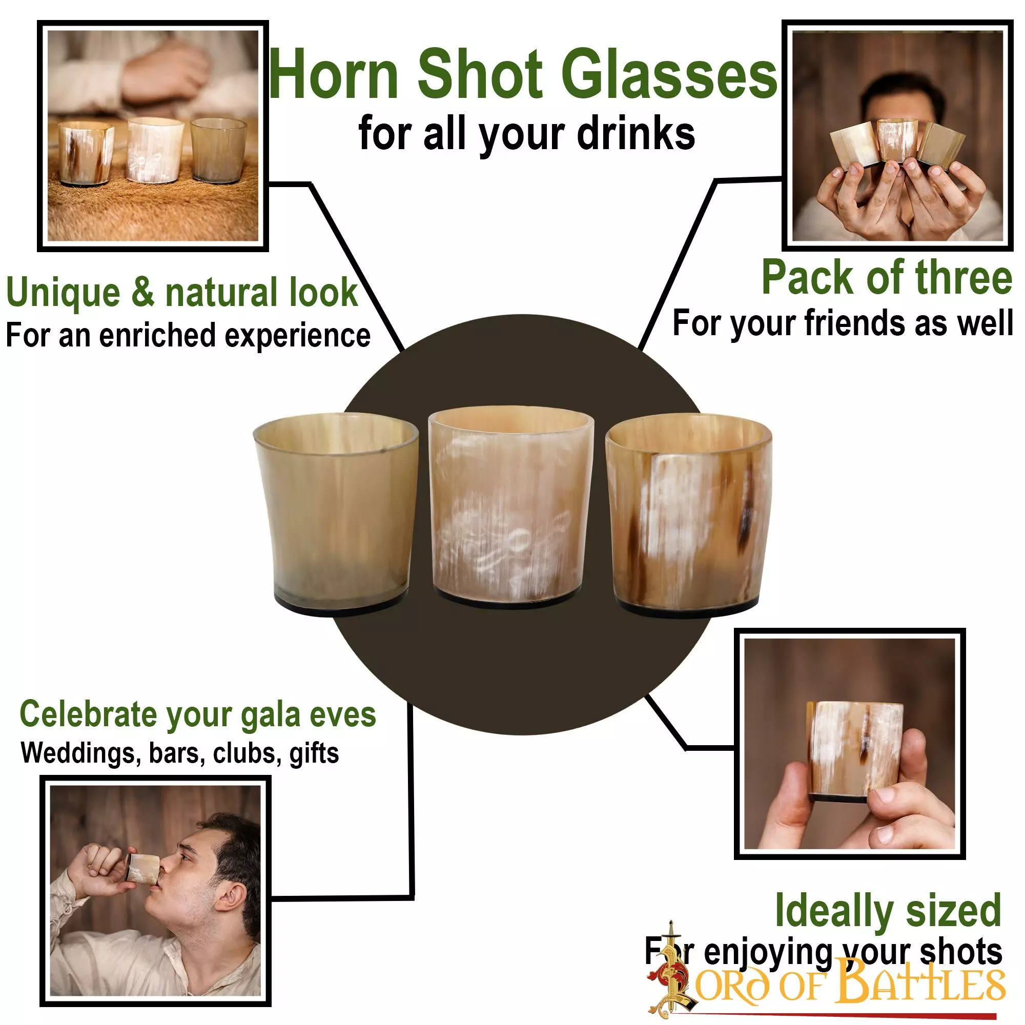 Juego De 3 Vasos De Chupito De Cuerno Vikingo Medieval Accesorio De Cuerno Auténtico 6 Juego De 3 Vasos De Chupito De Cuerno Vikingo Medieval Accesorio De Cuerno Auténtico - Imagen 4