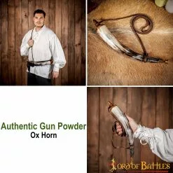 Cuerno De Pólvora Medieval Vikingo Con Válvula De Latón Puro Fabricado A Mano Con Auténtico Cuerno De Buey -Armadura Ventas 4502 pattern 2