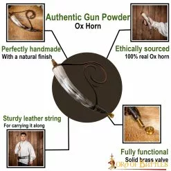 Cuerno De Pólvora Medieval Vikingo Con Válvula De Latón Puro Fabricado A Mano Con Auténtico Cuerno De Buey -Armadura Ventas 4502 pattern1