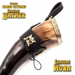 Mythrojan THE ELEGANT LADY Cuerno Vikingo Para Beber Con Soporte De Cuero Negro Auténtica Taza Vikinga Inspirada En La Edad Media - Acabado Pulido -Armadura Ventas 5 4