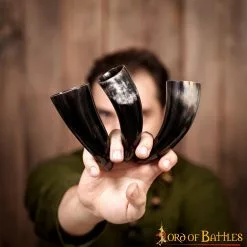 Juego De 3 Cuernos Para Beber Vikingos Medievales Hechos A Mano Con Auténtico Cuerno De Buey -Armadura Ventas 5 53