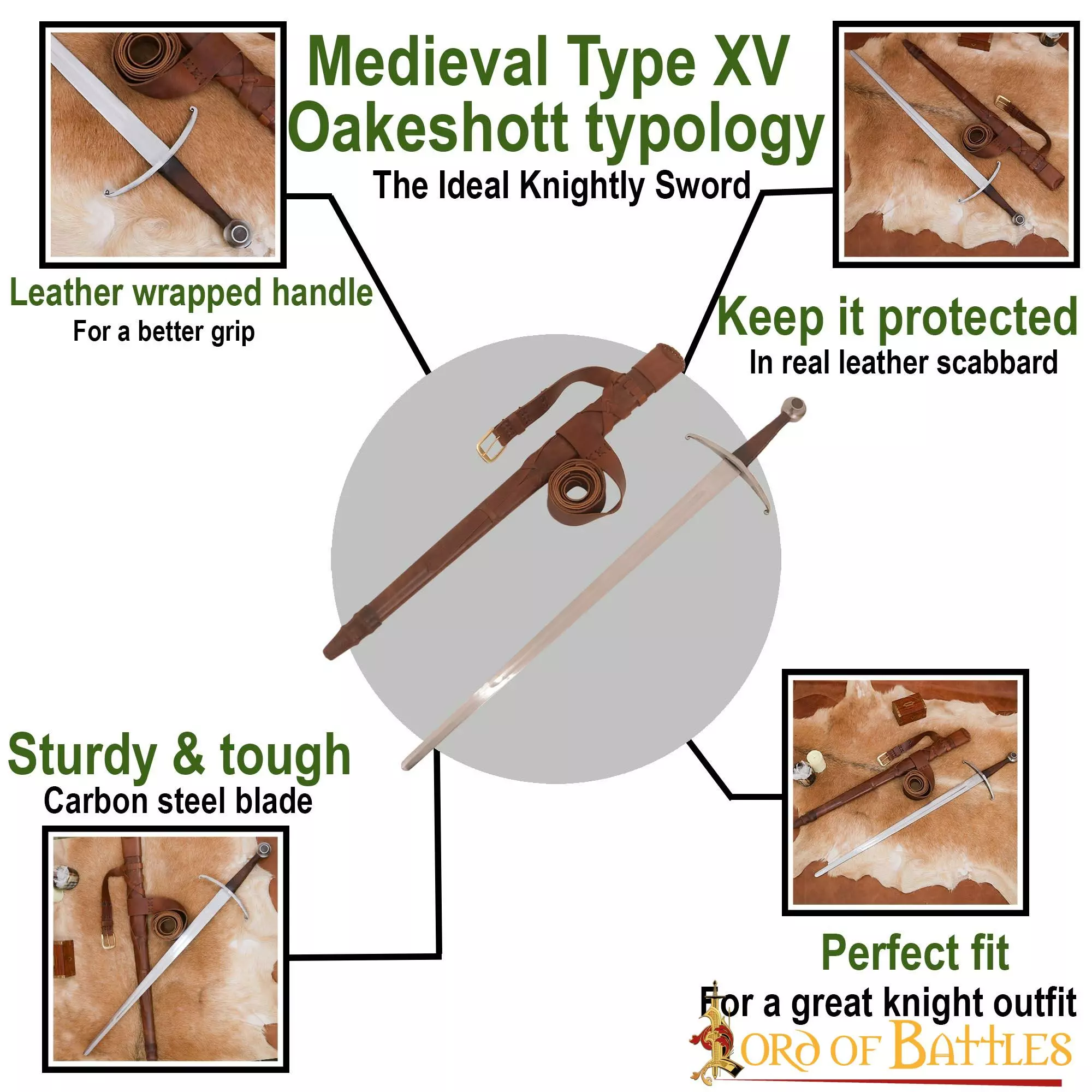 Espada Funcional Gótica Tipo XV Tipología Oakeshott Con Vaina De Cuero Genuino 6 Espada Funcional Gótica Tipo XV Tipología Oakeshott Con Vaina De Cuero Genuino - Imagen 4