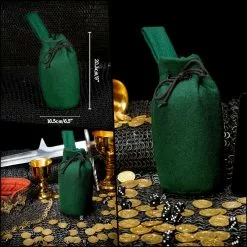Mythrojan Bolsa De Lana Con Cordón Para Cinturón: Medieval Vikingo Bolsa SCA LARP GN Monedero, Lana Genuina, Verde, 8"×6.5". -Armadura Ventas 6 1
