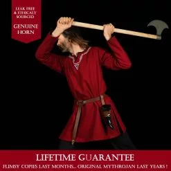 Mythrojan Pequeño Cuerno Para Beber Con Soporte De Cuero Marrón Auténtica Taza Vikinga Inspirada En La Edad Media 150ml Con Bolsa Mythrojan -Armadura Ventas 6 2 3