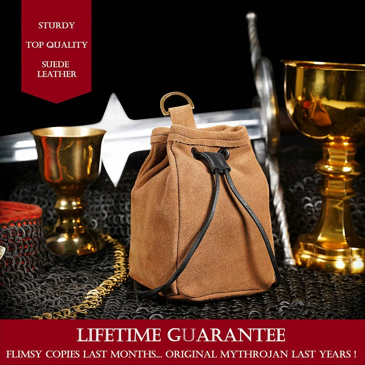 Riñonera Medieval Mythrojan, Ideal Para Representaciones LARP SCA Y Ferias Ren, Piel De Ante, 6.5"×4.5". 4 Riñonera Medieval Mythrojan, Ideal Para Representaciones LARP SCA Y Ferias Ren, Piel De Ante, 6.5"×4.5". - Imagen 2