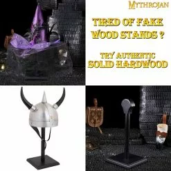 Soporte De Madera Para Casco Mythrojan En Acabado Natural Y Negro -Armadura Ventas 6 Copie