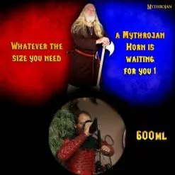 Mythrojan THE LOYAL SOLDIER - Viking Drinking Horn With Brown Leather Holder Authentic Medieval Inspired Viking Wine/Mead Mug - Polished Finish -Armadura Ventas 6. 2