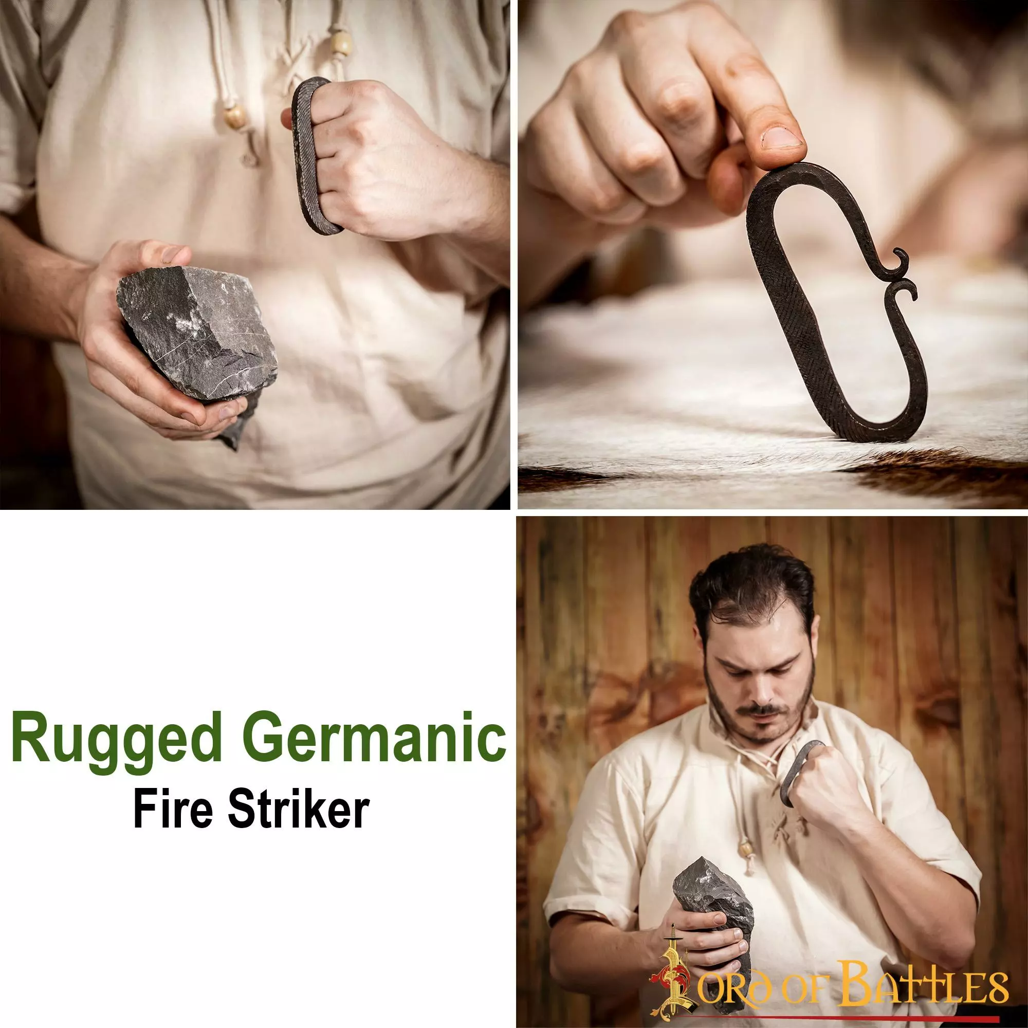 Robusto Forjado A Mano De Hierro Germánico Fuego Striker Totalmente Funcional Camping Gear 7 Robusto Forjado A Mano De Hierro Germánico Fuego Striker Totalmente Funcional Camping Gear - Imagen 5