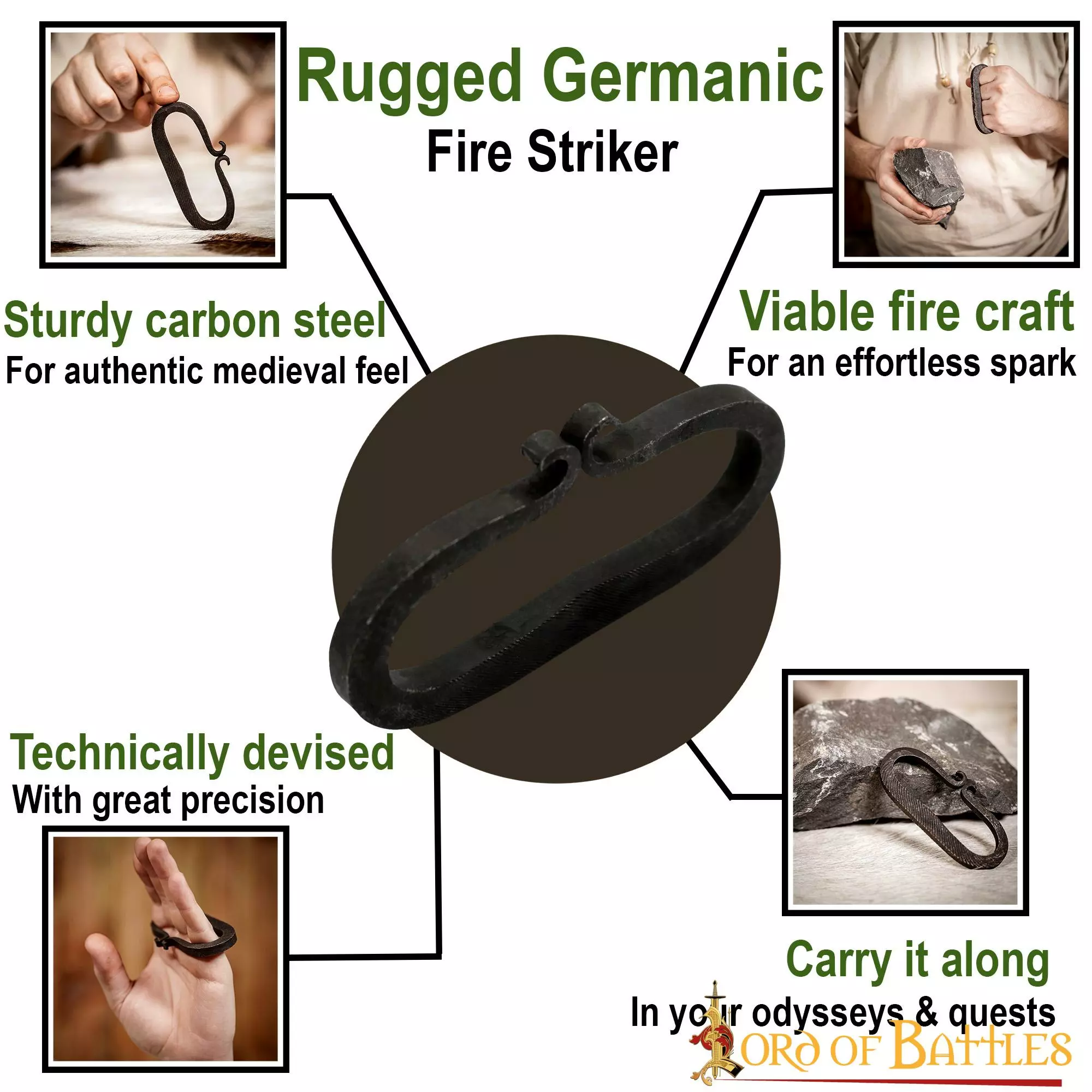 Robusto Forjado A Mano De Hierro Germánico Fuego Striker Totalmente Funcional Camping Gear 6 Robusto Forjado A Mano De Hierro Germánico Fuego Striker Totalmente Funcional Camping Gear - Imagen 4