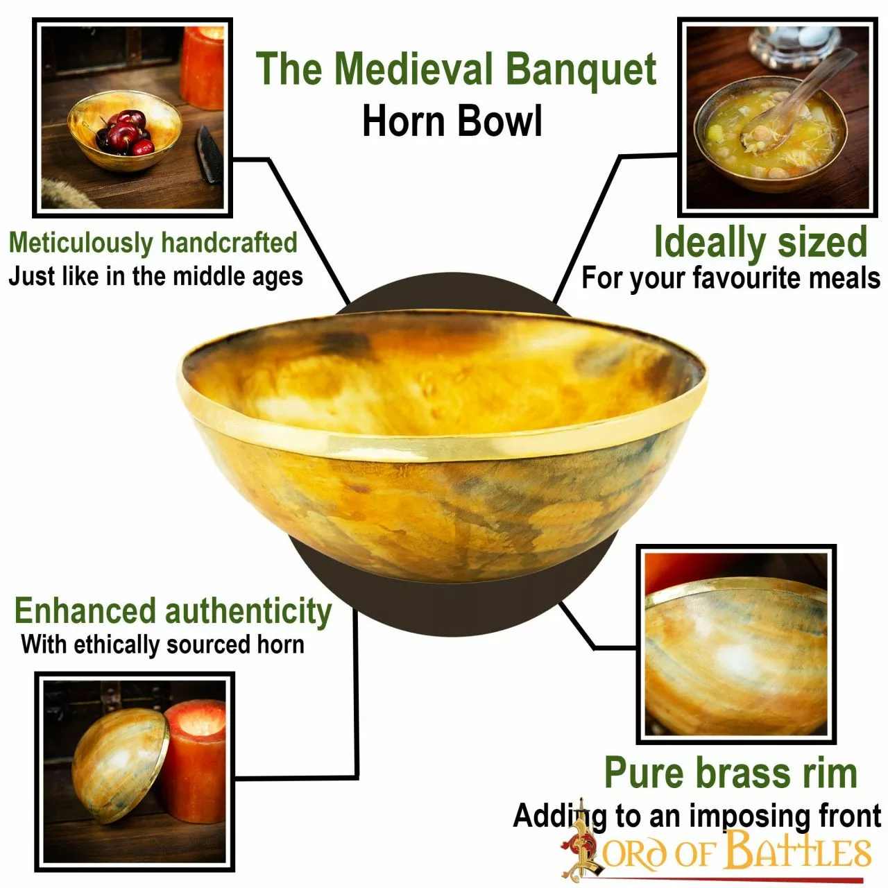 El Vikingo Banquete Tazón De Cuerno Con Borde De Latón Puro Accesorio De Cuerno Genuino 6 El Vikingo Banquete Tazón De Cuerno Con Borde De Latón Puro Accesorio De Cuerno Genuino - Imagen 4
