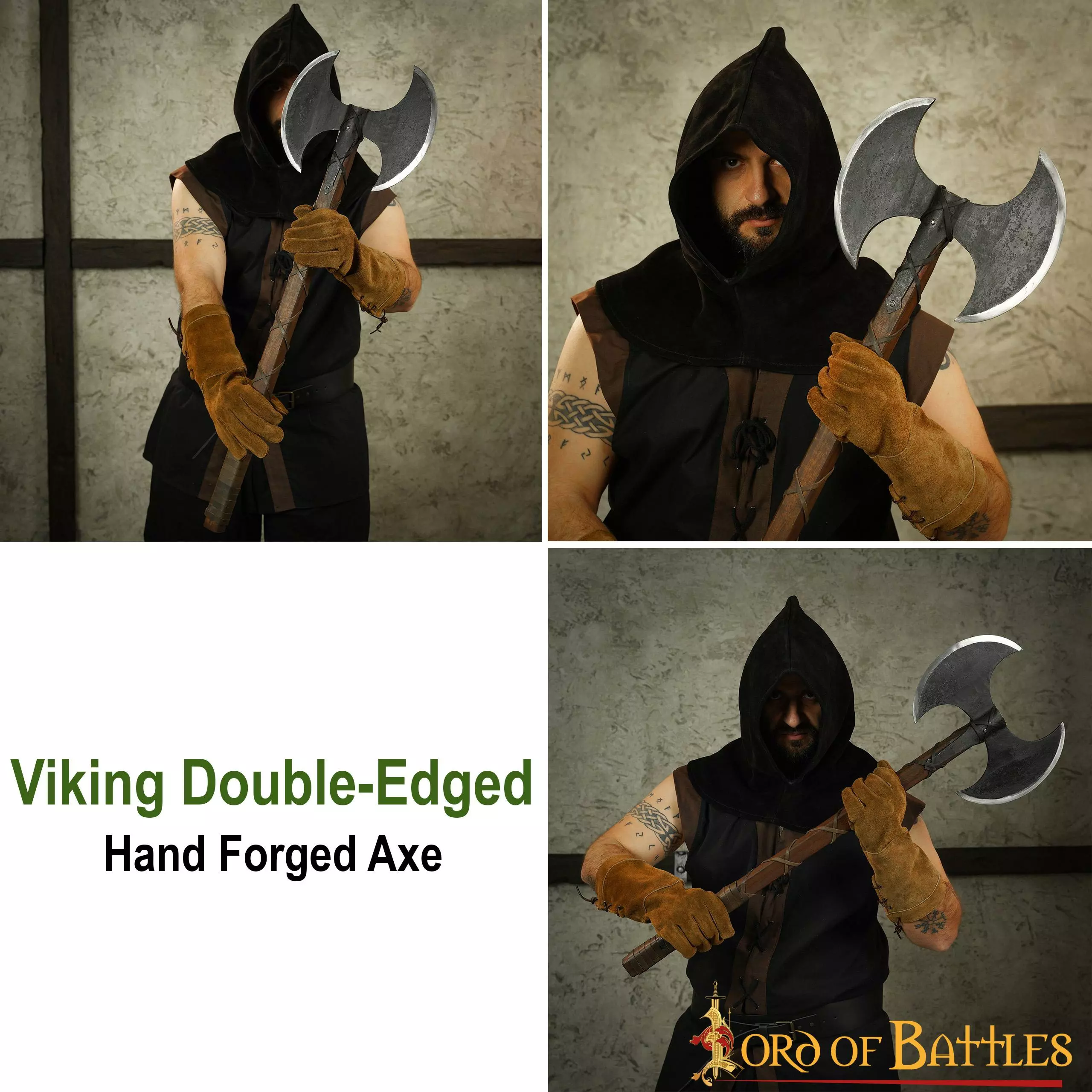 Hacha Vikinga De Doble Filo Con Cabeza De Acero Al Carbono 7 Hacha Vikinga De Doble Filo Con Cabeza De Acero Al Carbono - Imagen 5