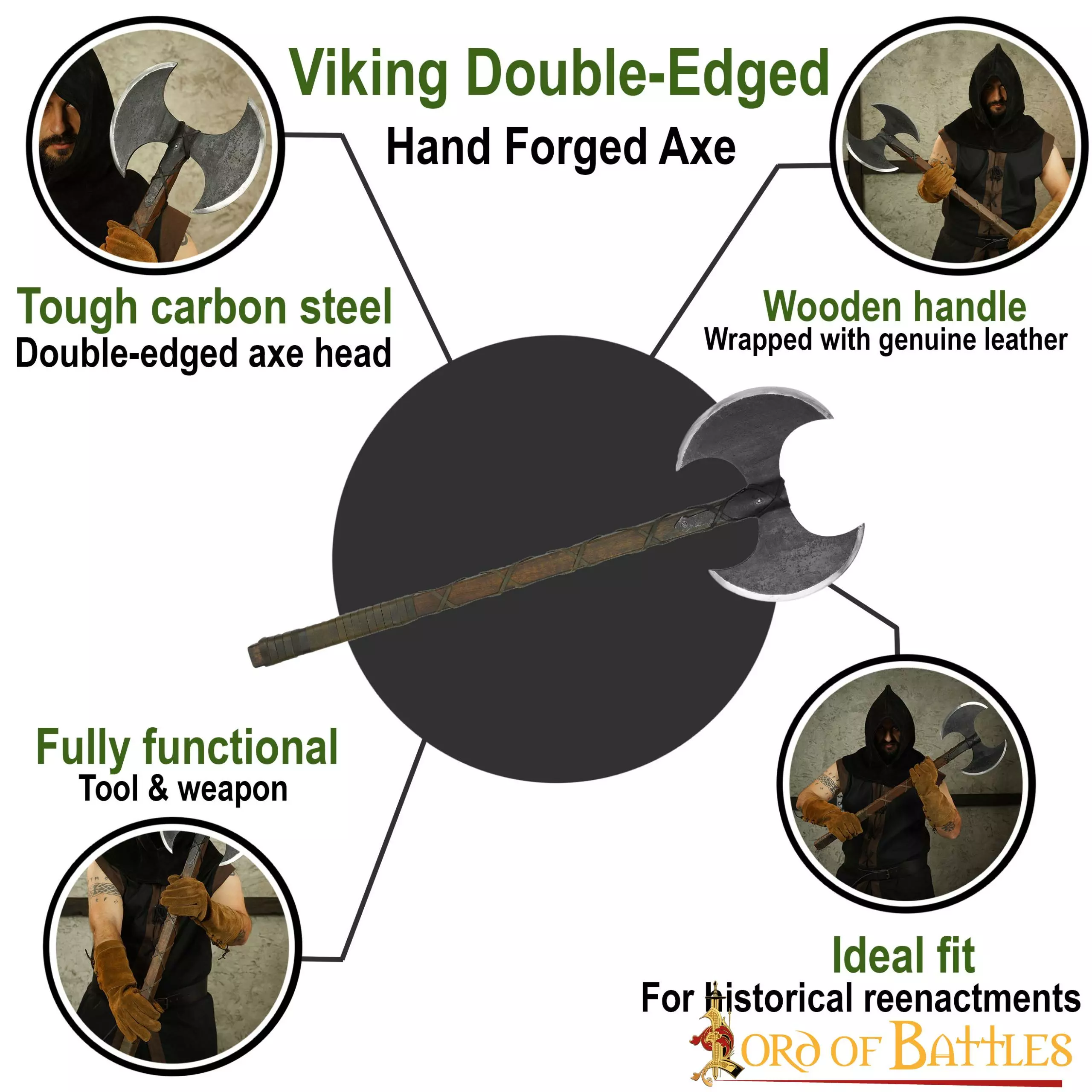 Hacha Vikinga De Doble Filo Con Cabeza De Acero Al Carbono 6 Hacha Vikinga De Doble Filo Con Cabeza De Acero Al Carbono - Imagen 4