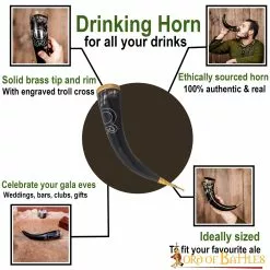 Troll Cross Viking Drinking Horn Con Accesorios De Latón Puro Cuerno De Buey Auténtico Hecho A Mano -Armadura Ventas 60574 pattern1