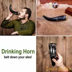Troll Cross Viking Drinking Horn Con Accesorios De Latón Puro Cuerno De Buey Auténtico Hecho A Mano -Armadura Ventas 60574 pattern2