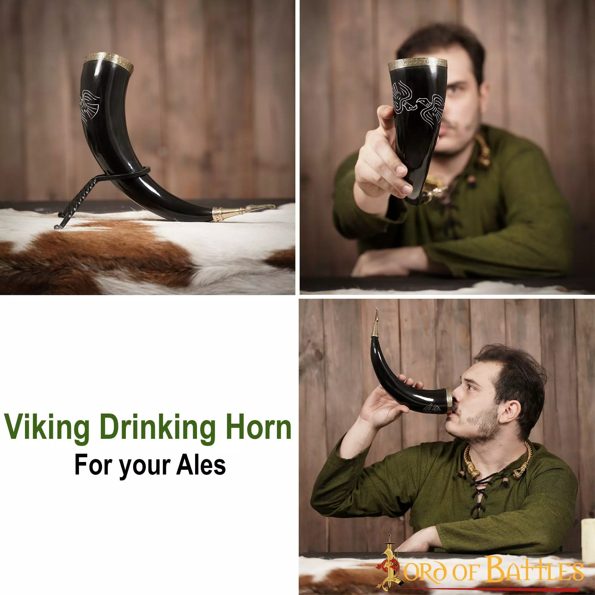 Cuerno Para Beber Grabado Con Dos Cuervos Y Accesorios De Latón Cuerno De Buey Auténtico Hecho A Mano 7 Cuerno Para Beber Grabado Con Dos Cuervos Y Accesorios De Latón Cuerno De Buey Auténtico Hecho A Mano - Imagen 5