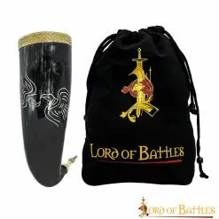 Cuerno Para Beber Grabado Con Dos Cuervos Y Accesorios De Latón Cuerno De Buey Auténtico Hecho A Mano