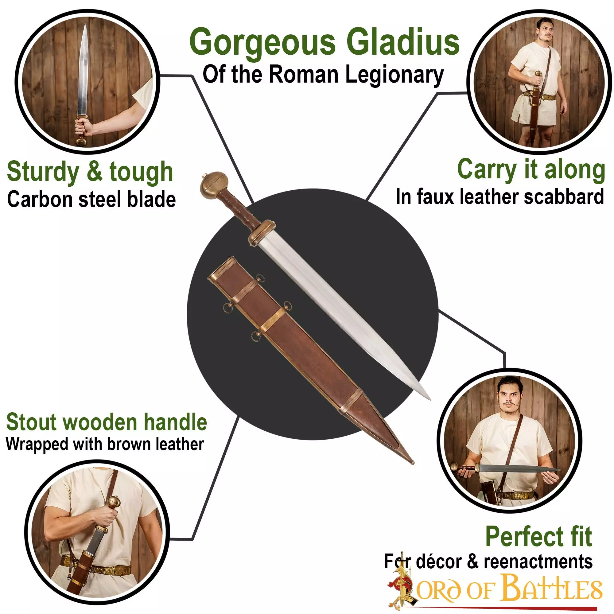 Espada Gladius Romana Decorativa Con Vaina De Cuero 6 Espada Gladius Romana Decorativa Con Vaina De Cuero - Imagen 4