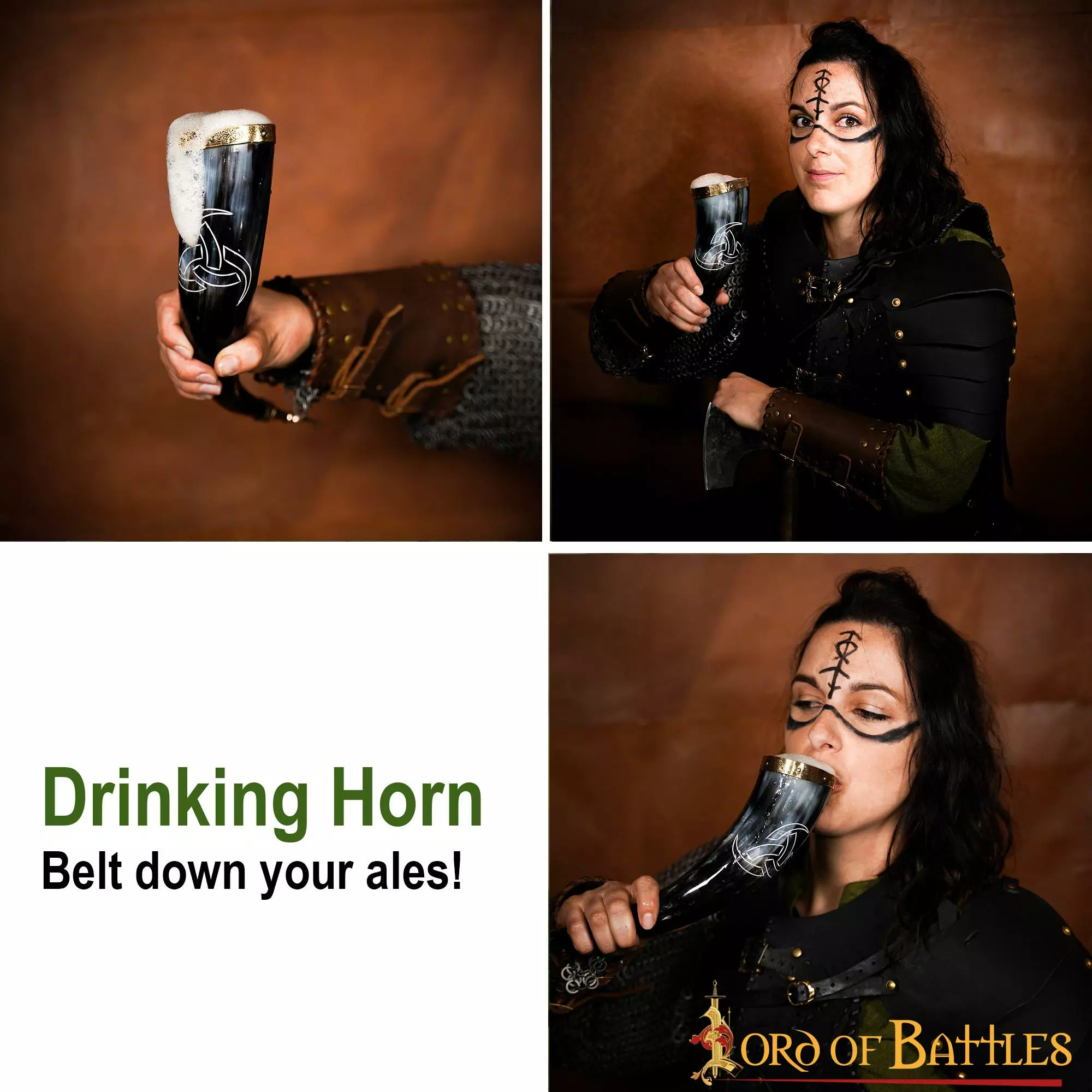 Cuernos Triples De Odín Cuerno Para Beber Con Accesorios De Latón Cuerno De Buey Auténtico 6 Cuernos Triples De Odín Cuerno Para Beber Con Accesorios De Latón Cuerno De Buey Auténtico - Imagen 4