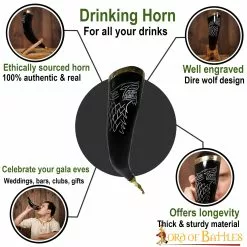 El Cuerno Para Beber Del Lobo Fenrir Con Accesorios De Latón Puro Cuerno De Buey Auténtico Hecho A Mano -Armadura Ventas 60616 1 1