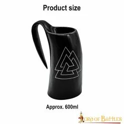 Viking Drinking Horn Tankard Con Diseño De Valknut Vikingo Tallado A Mano -Armadura Ventas 60619 3
