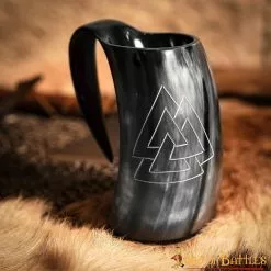 Viking Drinking Horn Tankard Con Diseño De Valknut Vikingo Tallado A Mano -Armadura Ventas 60619 6
