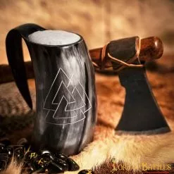 Viking Drinking Horn Tankard Con Diseño De Valknut Vikingo Tallado A Mano -Armadura Ventas 60619 7