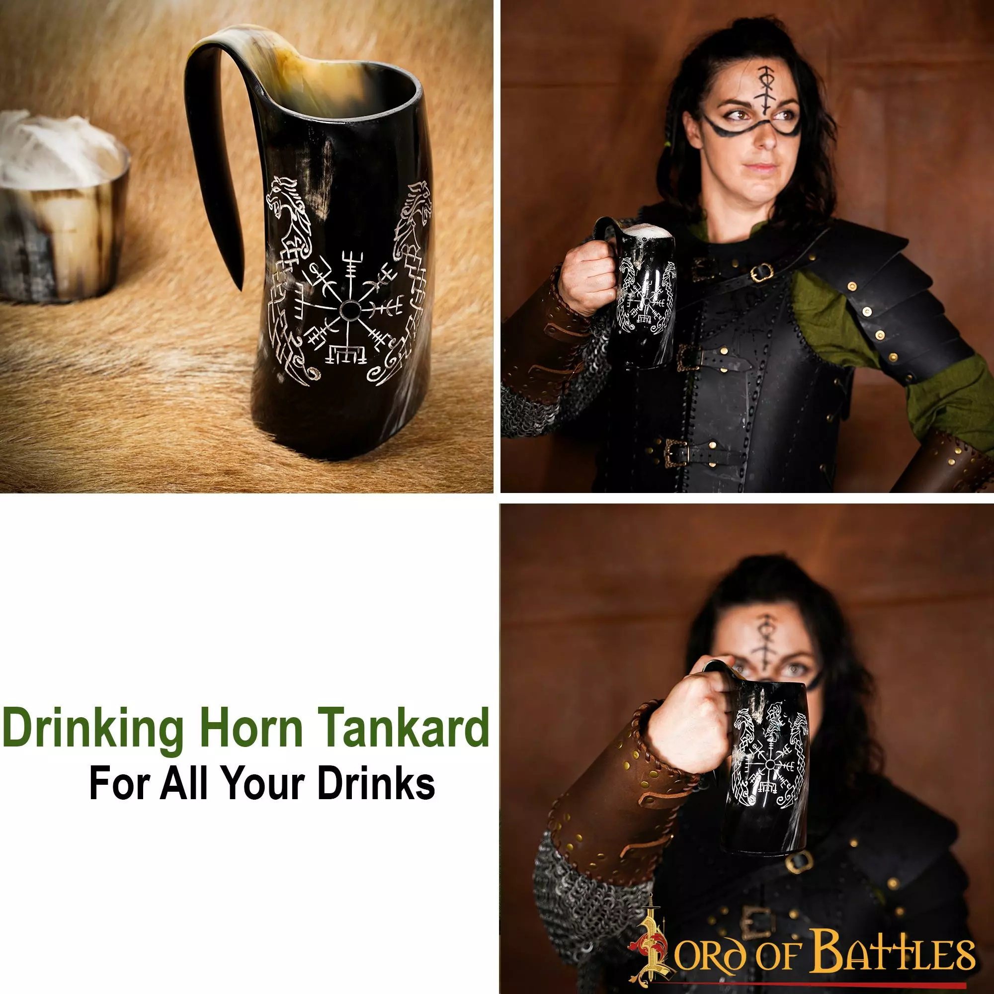 Taza De Cerveza Medieval Vikinga Vegvisir Tankard Hecha A Mano Con Auténtico Cuerno De Buey 7 Taza De Cerveza Medieval Vikinga Vegvisir Tankard Hecha A Mano Con Auténtico Cuerno De Buey - Imagen 5