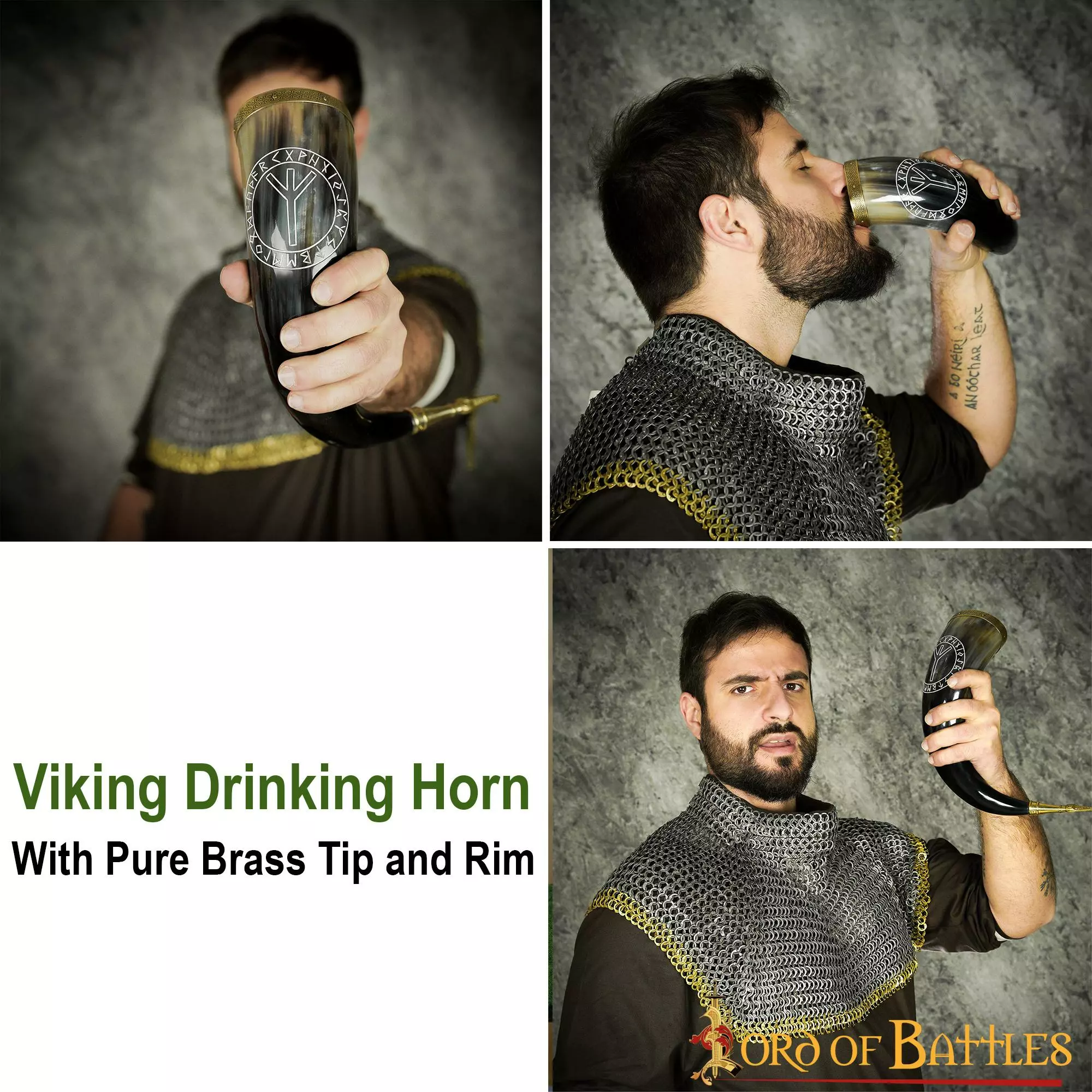 Cuerno Para Beber De La Runa De Protección Algiz Con Decoración De Latón Cuerno De Buey Auténtico 7 Cuerno Para Beber De La Runa De Protección Algiz Con Decoración De Latón Cuerno De Buey Auténtico - Imagen 5