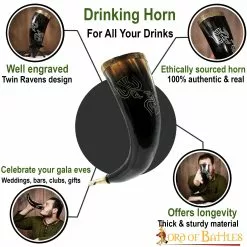 Cuerno Medieval De Odín Para Beber Con Accesorios De Latón Puro Cuerno De Buey Auténtico 11 Cuerno Medieval De Odín Para Beber Con Accesorios De Latón Puro Cuerno De Buey Auténtico -Armadura Ventas 60626 1 1