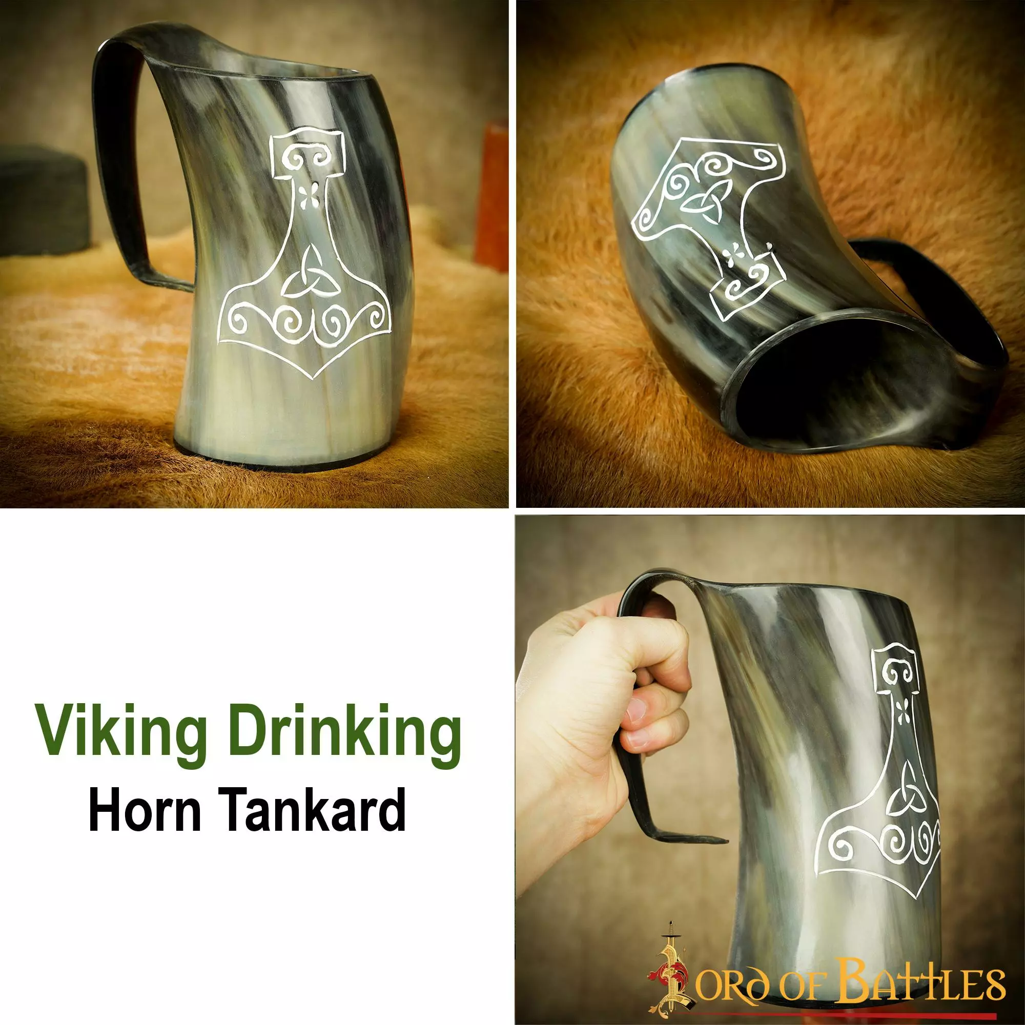 Medieval Vikingo Mjolnir Cuerno Tankard Taza De Cerveza Hecho A Mano Genuino Cuerno De Buey 7 Medieval Vikingo Mjolnir Cuerno Tankard Taza De Cerveza Hecho A Mano Genuino Cuerno De Buey - Imagen 5